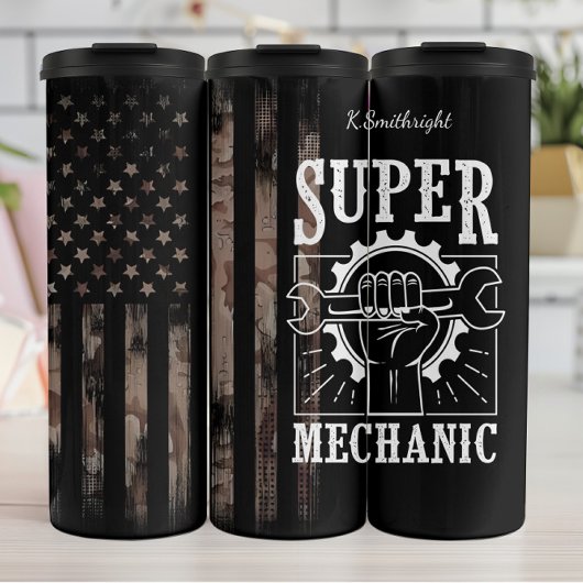 Super Mechanic Camouflage American Flag Thermosbecher