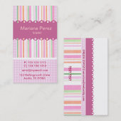 Super Modern Pink Girly Stripes Gingham Patterns Visitenkarte (Vorne/Hinten)