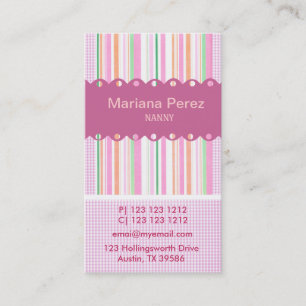 Super Modern Pink Girly Stripes Gingham Patterns Visitenkarte