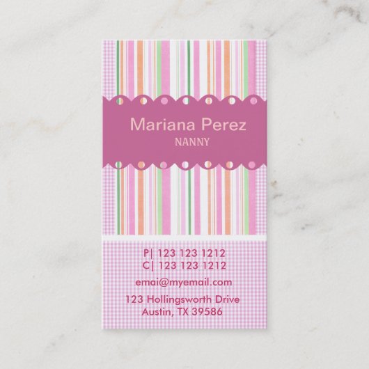Super Modern Pink Girly Stripes Gingham Patterns Visitenkarte (Vorderseite)
