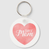 Super Mom Text in rosa Wasserfarbenherz Schlüsselanhänger (Vorderseite)