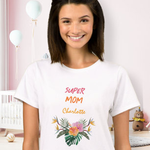 SUPER MOM Tropischer Papagei Aquarell-Baby-Party T-Shirt