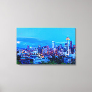 Super Mond über der Skyline von Seattle Leinwanddruck