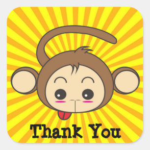 Super Monkey Face on Sunburst Background Danke Quadratischer Aufkleber
