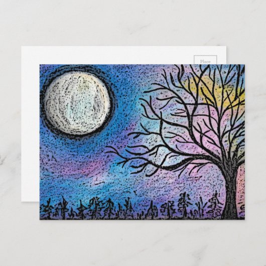 Super Moon & Tree Landschaft Postkarte (Vorne/Hinten)