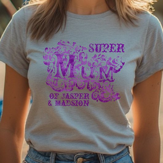 Super Mum dekorative lila Kindernamen oberste T-Shirt