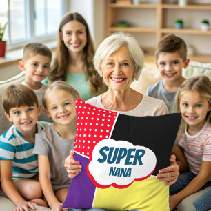 Super Nana Comic Cartoon mit Lila und gelb Kissen