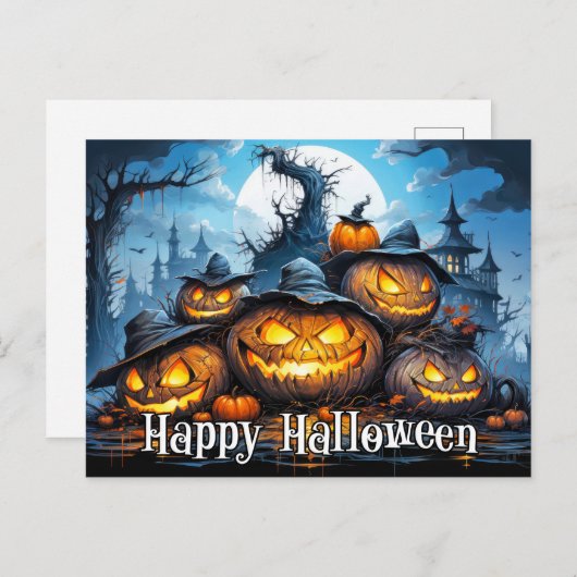 Super Nefarious Mad Pumpkins | Frohe Halloween Postkarte (Vorne/Hinten)