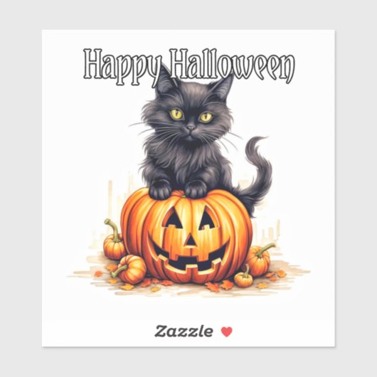 Super Niedlich Black Kitty Cat | Frohe Halloween Aufkleber (Blatt)