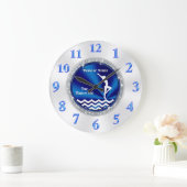 Super Niedlich Blue und White Gymnastics Clock Große Wanduhr (Zuhause)