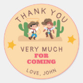 Super Niedlich Cowboy Cowgirl Geburtstag Danke Runder Aufkleber (Vorderseite)