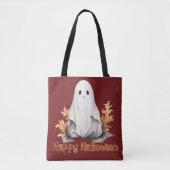 Super Niedlich Ghost Blätter Herbst Rotes Glück Ha Tasche (Vorderseite)