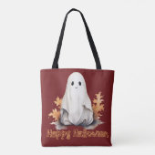 Super Niedlich Ghost Blätter Herbst Rotes Glück Ha Tasche (Rückseite)