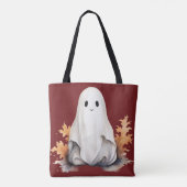 Super Niedlich Ghost Blätter Herbst Rotes Hallowee Tasche (Rückseite)