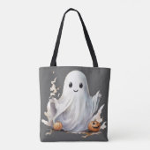 Super Niedlich Ghost Pumpkins Grau Halloween Tasche (Rückseite)