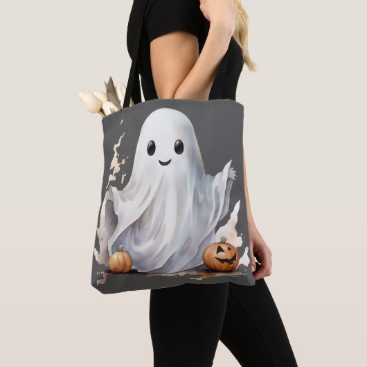Super Niedlich Ghost Pumpkins Grau Halloween Tasche (Von Nahem)