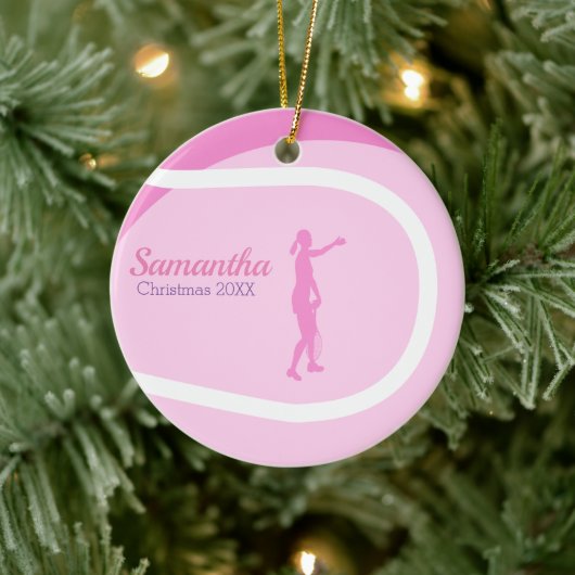 Super Niedlich Girly Pink Tennis Themed Holiday Ge Keramik Ornament (Baum)