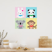 Super Niedlich Kawaii Animal Mascots Poster (Küche)