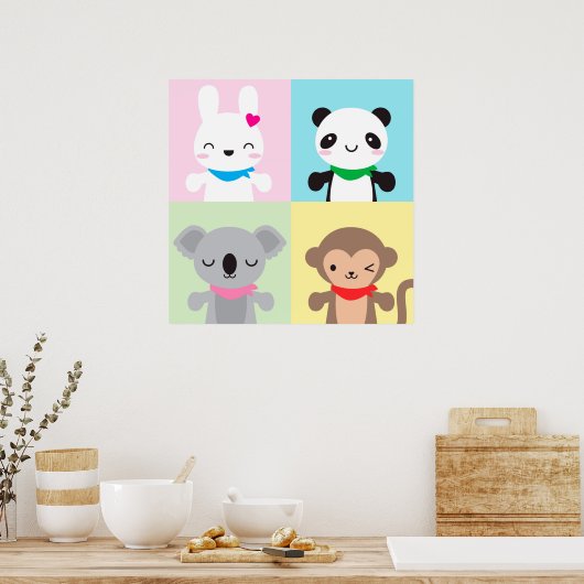 Super Niedlich Kawaii Animal Mascots Poster (Küche)