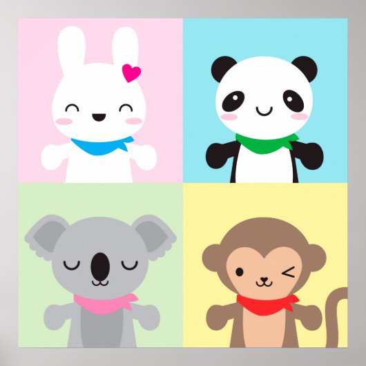 Super Niedlich Kawaii Animal Mascots Poster (Vorne)