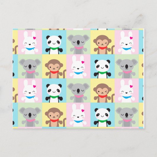 Super Niedlich Kawaii Animal Mascots Postkarte (Vorderseite)