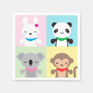 Super Niedlich Kawaii Animal Mascots Serviette
