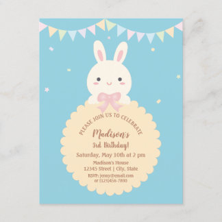 Super Niedlich Kawaii Rabbit Baby Blue Kindergebur Einladung