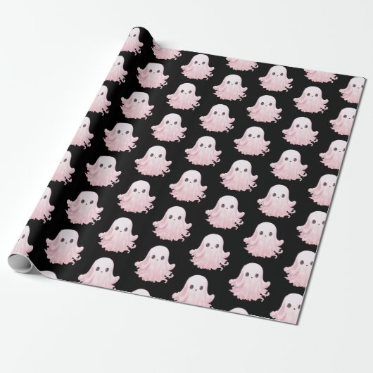 Super Niedlich Pink Ghost Pattern Halloween Geschenkpapier (Ungerollt)