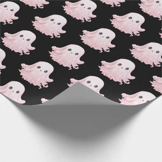 Super Niedlich Pink Ghost Pattern Halloween Geschenkpapier (Ecke)