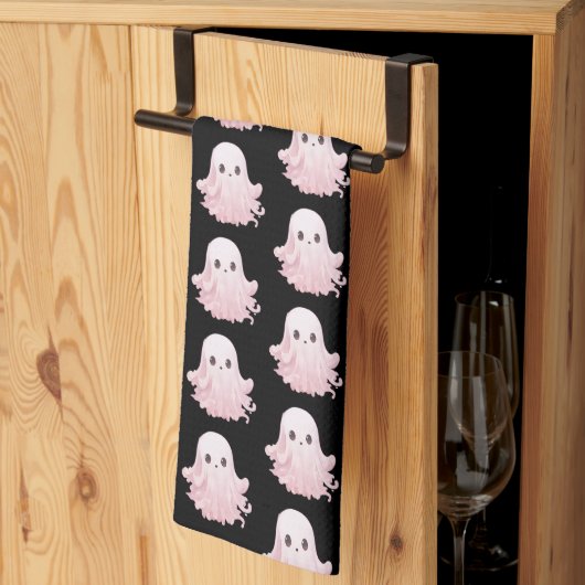 Super Niedlich Pink Ghost Pattern Halloween Geschirrtuch (Drittel gefaltet)