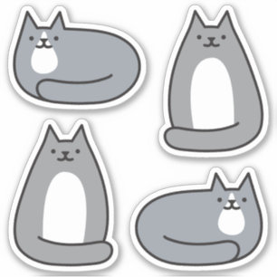Super Niedlich Round Kawaii Gray Kitty Cat Aufkleber