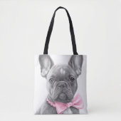 Super niedlich Sketch Frenchie Welpe mit rosa Boge Tasche (Vorderseite)