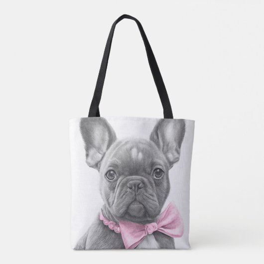 Super niedlich Sketch Frenchie Welpe mit rosa Boge Tasche (Rückseite)