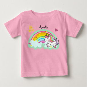 Super Niedlich Unicorn und Rainbow Personalisiert Baby T-shirt
