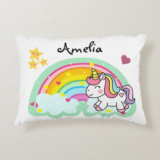Super Niedlich Unicorn und Rainbow Personalisiert Dekokissen (Vorderseite)