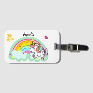 Super Niedlich Unicorn und Rainbow Personalisiert Gepäckanhänger