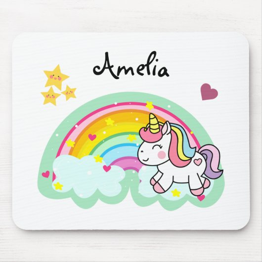 Super Niedlich Unicorn und Rainbow Personalisiert Mousepad (Vorne)