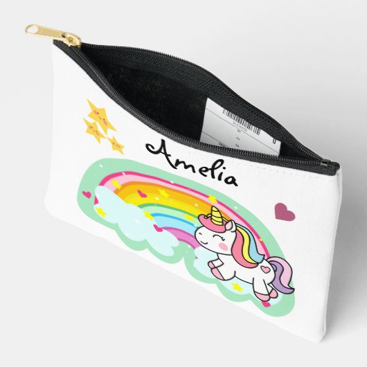 Super Niedlich Unicorn und Rainbow Personalisiert Zubehörtasche (Offen)