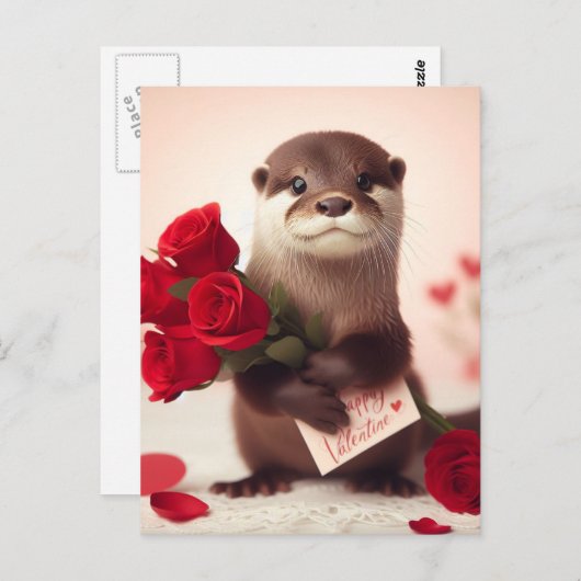 Super Niedlich Valentine Otter Postcard Postkarte (Vorne/Hinten)