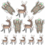 Super niedliche Bären und Rentier Weihnachten Aufkleber (Vorderseite)