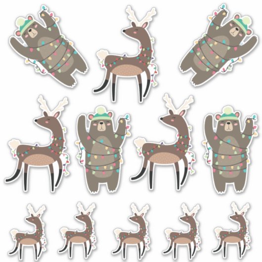 Super niedliche Bären und Rentier Weihnachten Aufkleber (Vorderseite)