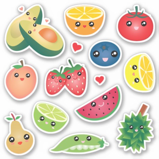 Super Niedliche Kawaii Cartoon Obst und Gemüse Veg Aufkleber (Vorderseite)