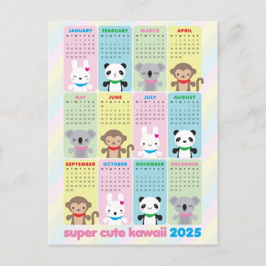 Super Niedliche Kawaii Tiere 2025 Kalender Postkarte (Vorderseite)