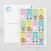 Super Niedliche Kawaii Tiere 2026 Kalender Postkarte (Vorne/Hinten)