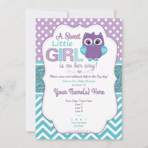 Super Niedliche Lila Aquamarine Owl Invitation Bab Einladung