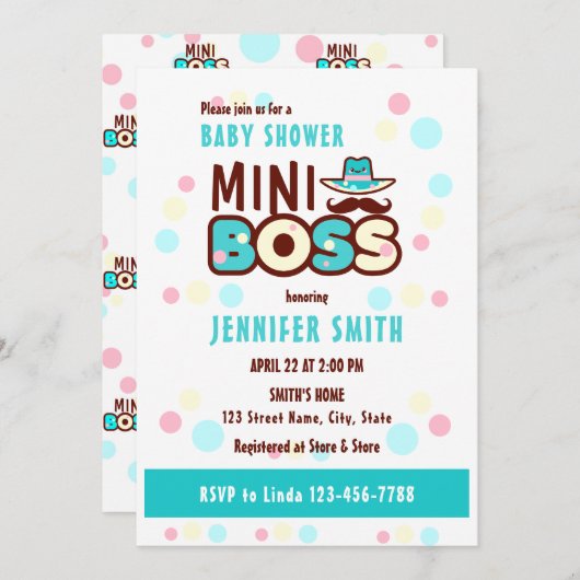 Super Niedliche Mini Boss Babydusche Einladung (Vorne/Hinten)