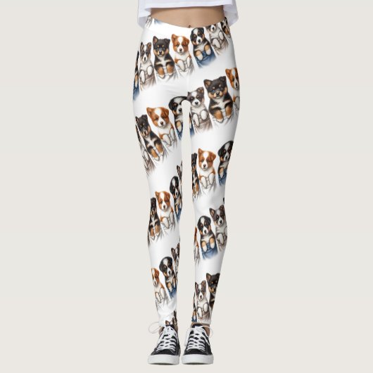 Super Niedliche Taschen voller Welpen Leggings (Vorderseite)