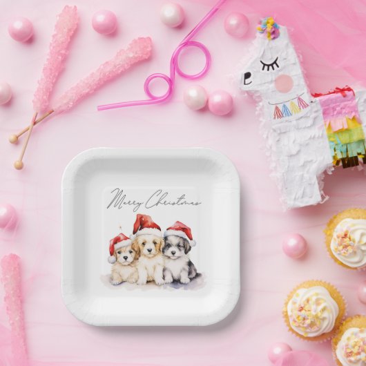 Super niedliche Weihnachtswelpen Pappteller (Party)