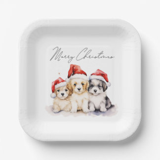 Super niedliche Weihnachtswelpen Pappteller