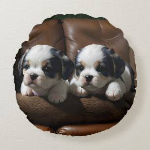 Super Niedliche Welpen auf dem Sofa 1 Rundes Kissen